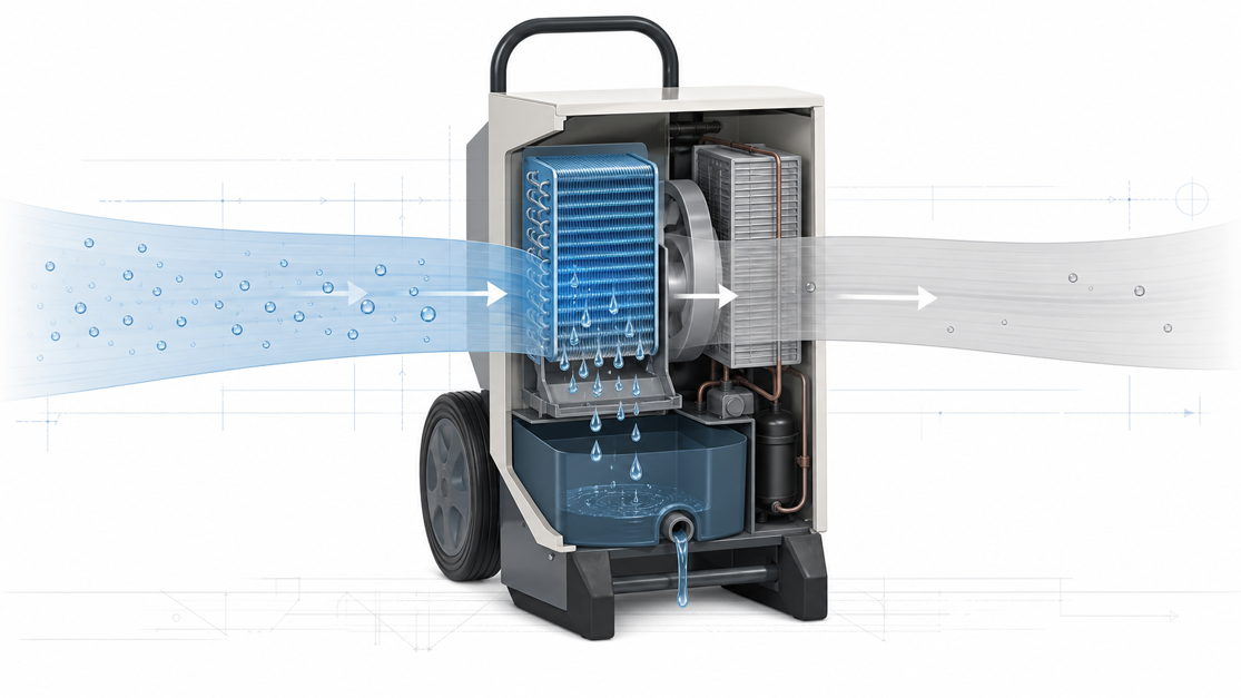 Схема конденсации воды внутри осушителя Dantherm CDT